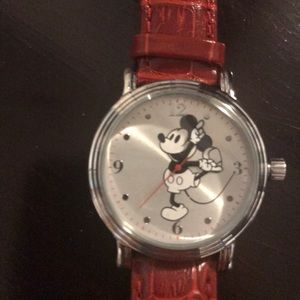 New Genuine Mickey Mouse watch w/red leather strap